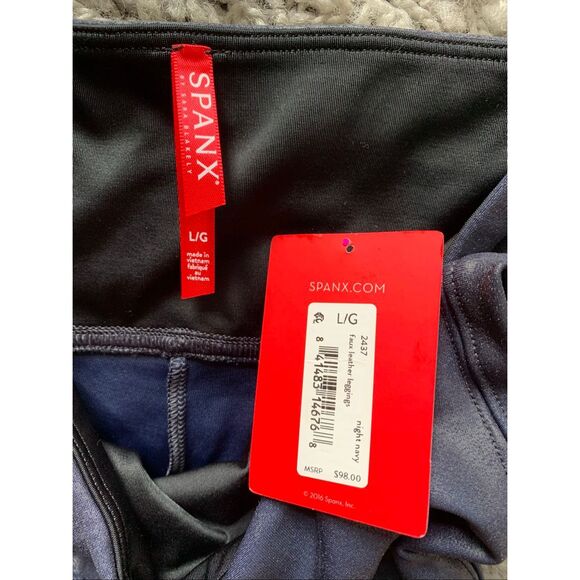 NEW NWT SPANX Faux Leather SHINY NAVY BLUE LEGGINGS sz L - Picture 5 of 6